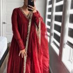AD 152 Red Color Pure Chinon Silk Embroidery Gown Fancy Full Sleeve Wedding, Party, Festive, Events Etc. Expected Delivery  4-6 Working Days @1799/ | Jump Suits, Salwar suit, Designer Suits, Casual Suits, Creative suits, Palazzo Suits, Party Wear Suits, Patiala Suits, Straight Suits
