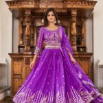 Aglow Violet Color Georgette Multi Sequence Work Lehenga Choli