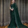 Attractive Green Sequin Georgette With Embroidery Work Saree