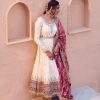 Comfy White Color Embroidery With Sequence Work Fancy Latkan Border Gown