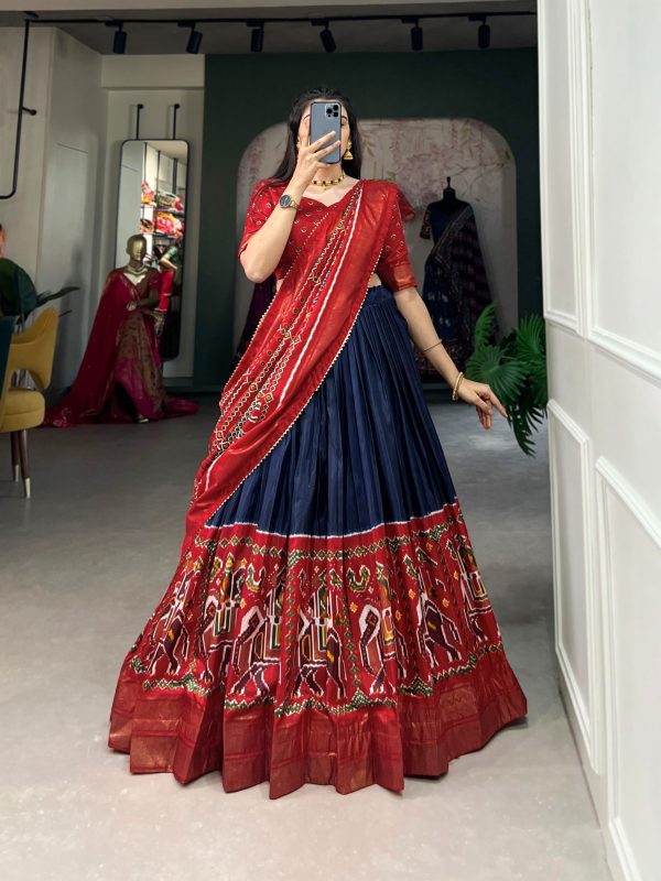 Navy Blue Dola Silk Patola Print Foil Lehenga Choli