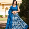 Pretty Royal Blue Color Tussar Silk Floral & Foil Printed Lehenga Choli