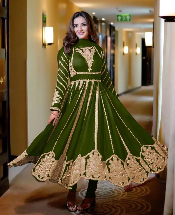 Fantastic Green Color Georgette Embroidery Sequence Gown