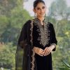 Majestic Black Color Heavy Viscose Velvet With Heavy Embroidery Sequence Work