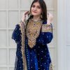 Majestic Blue Color Velvet Georgette Embroidery Sequence Salwar Suit