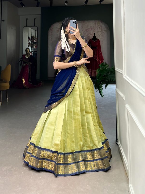 Beautiful Pista Color Kanchipuram Zari Weaving Work Lehenga Choli