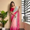 Beautiful Red Color Soft Georgette Satin With Digital Print Embroidery Work Saree