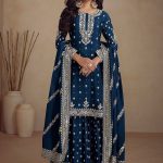 Classic Blue Color Heavy Semi Chinon Silk Codding Embroidery Salwar Suit