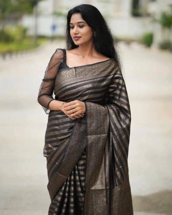 Fantastic Black Color Soft Lichi Silk Jacquard Work On All Over Saree