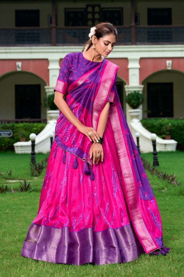 Fantastic Purple Color Dola Silk Shikora Print Zari Border Lehenga Choli