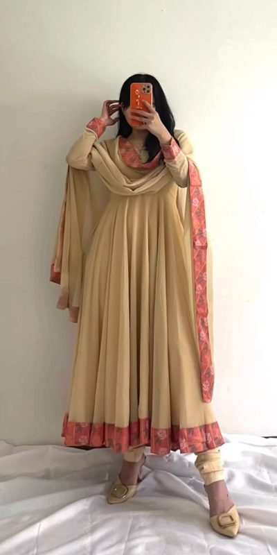 Fantastic Yellow Color Faux Georgette Lace work Salwar Suit