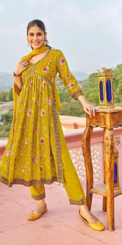 Fantastic Yellow Color Rayon Alia Cut With Embroidery Work Kurti
