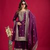 Graceful Purple Color Chinnon Silk With Embroidery Work Sharara Suit