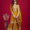 Graceful Yellow Color Chinnon Silk With Embroidery Work Sharara Suit