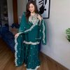 Magical Dark green Color Pure Chinnon Silk With Embroidery Sequence Work Salwar Suit