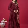 Magical Maroon Color Roman Silk With Embroidery Sequence Work Anarkali Gown
