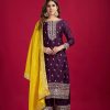 Royal Purple Color Pure Chinnon Silk With Embroidery Sequence Work Salwar Suit