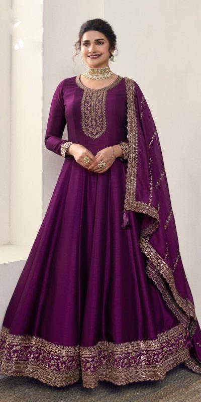 Splendorous Wine Color Silk Georgette with Embroidery Work Anarkal Suit