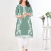 Superb Pista Green Color Georgette and Heavy Embroidery work Kurti With Pant