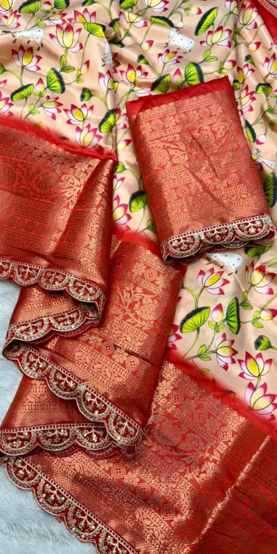 MS 466 Peach Color Dola Silk Saree With Zari Weaving Border Saree Casual, Wedding, Festive, Events . Expected Delivery  4-6 Working Days @1649/- only | Sarees, Bollywood Sarees, Creative Sarees, Designer Sarees, Embroidered Sarees, Ethnic Saree, Modern Digital sarees, Party Wear Sarees