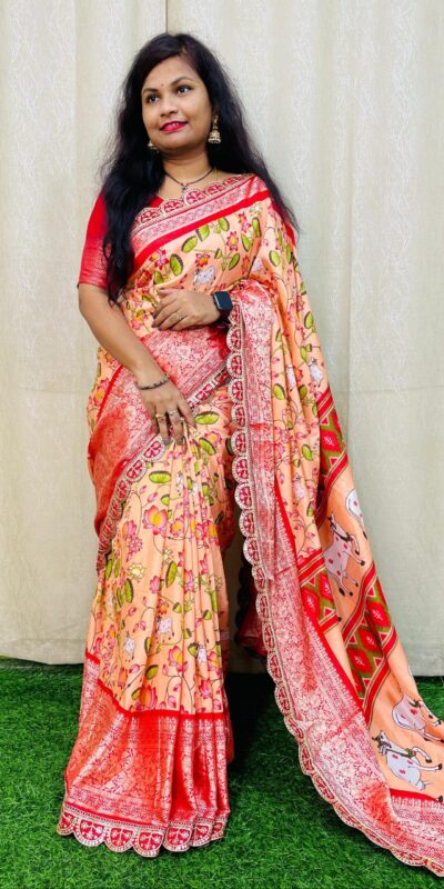 MS 466 Peach Color Dola Silk Saree With Zari Weaving Border Saree Casual, Wedding, Festive, Events . Expected Delivery 4-6 Working Days @1649/- only | Sarees, Bollywood Sarees, Creative Sarees, Designer Sarees, Embroidered Sarees, Ethnic Saree, Modern Digital sarees, Party Wear Sarees
