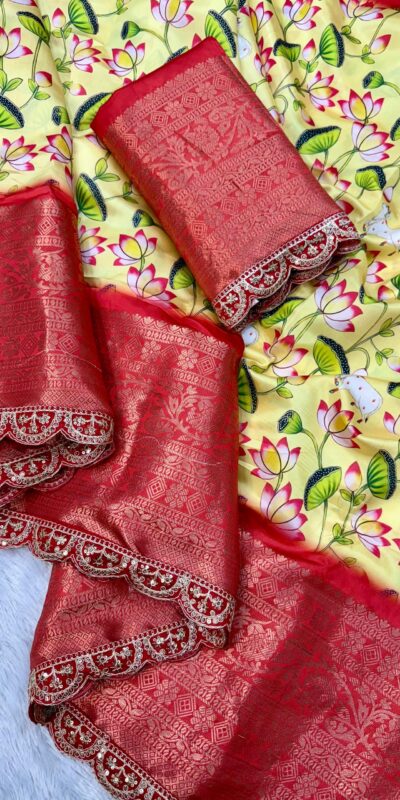 MS 466 Yellow Color Dola Silk Saree With Zari Weaving Border Saree Casual, Wedding, Festive, Events . Expected Delivery  4-6 Working Days @1649/- only | Sarees, Bollywood Sarees, Creative Sarees, Designer Sarees, Embroidered Sarees, Ethnic Saree, Modern Digital sarees, Party Wear Sarees