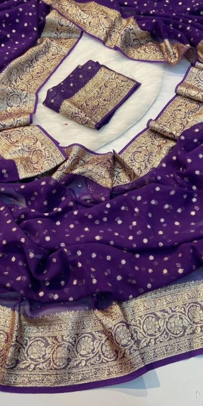 Amazing Purple Color Viscose Georgette With Running Blouse Saree