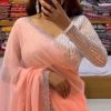 Peach Georgette Hot Fix Stone Work Saree