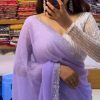Amazing Purple Color Georgette Hot Fix Stone Work Saree