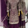 Amazing Wine Color Chinnon Silk 5mm Embroidery Sequence With Moti Work Salwar Suit