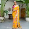 Awesome Yellow Color Chinon Printed Multicolored Embroidery Coding Sequins Lace Saree