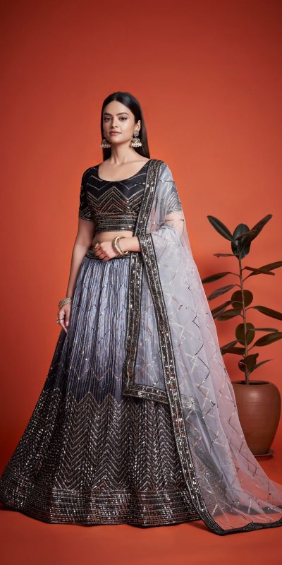 Beautiful Black Color Chinon Embroidery and Sequins Lehenga Choli
