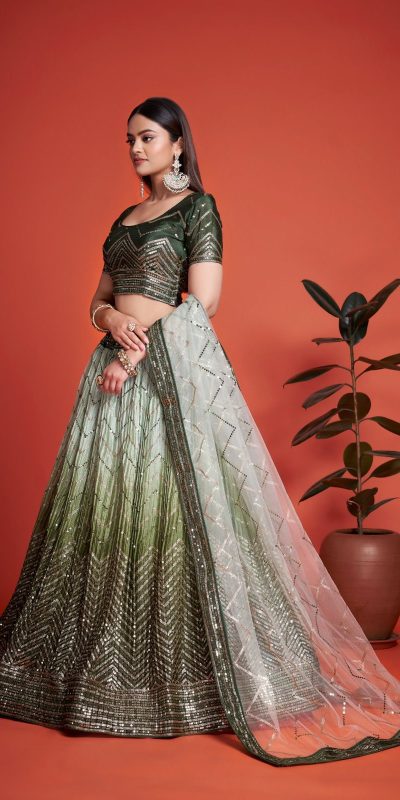 Beautiful Green Color Chinon Embroidery and Sequins Lehenga Choli