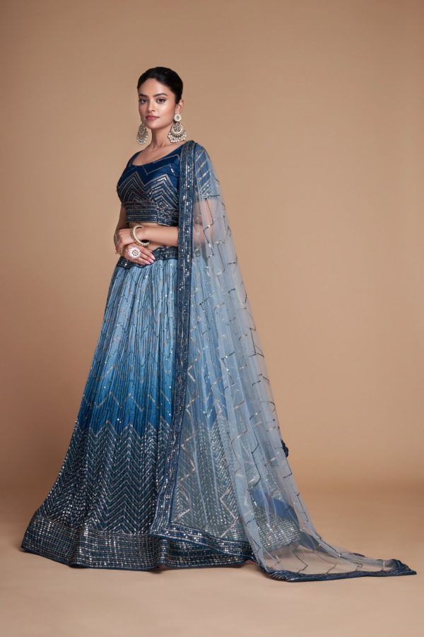 Beautiful Navy Blue Color Chinon Embroidery and Sequins Lehenga Choli