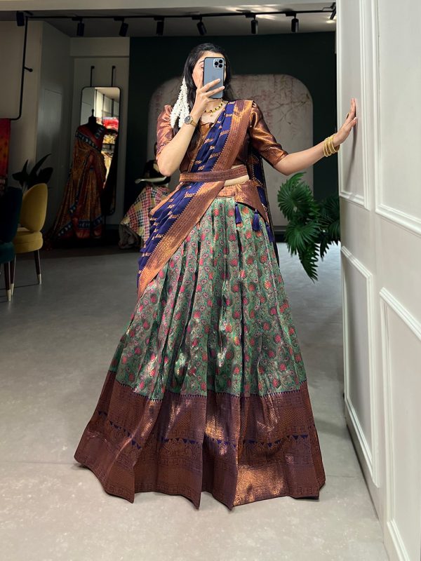 Beautiful Navy Blue Color Silk Jacquard Zari Weaving Work Lehenga Choli