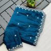 Beautiful Peacock Blue Color Rangoli Chiffon Embroidery Cut Work Saree