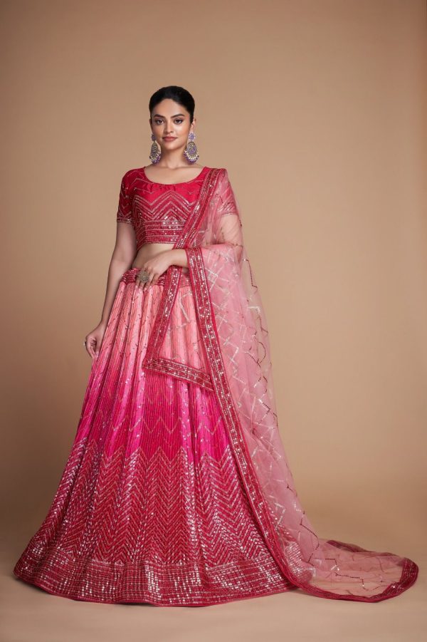 Beautiful Red Color Chinon Embroidery and Sequins Lehenga Choli