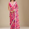 Wonderful Peach Color Georgette Digital Prints & Embroidery Codding Sequins Work Saree