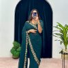 Exotic Peacock Blue Color Faux Georgette Embroidery Work Border Stitched Saree-Gown