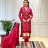 Fancy Red Color Chinon Silk Wide Digital Print Coding Work Salwar Suit