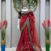 Fancy Red Color Twill Net Thread & Sequence work Saree