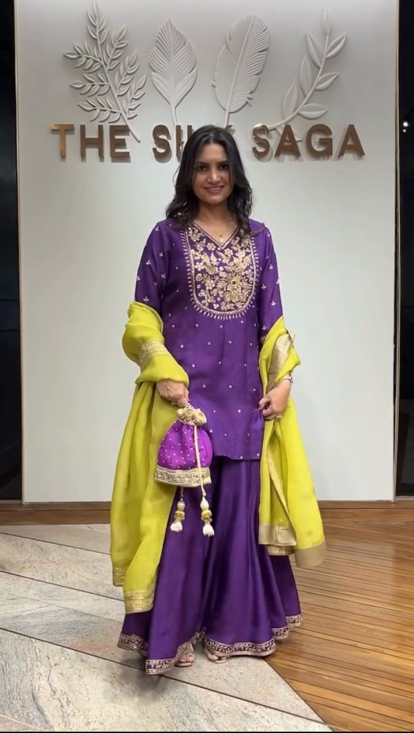 Fantastic Purple Color Chinnon Silk With 5mm Embroidery Sequence Work Salwar Suit