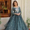 Glowing Grey Color Star Georgette Sequence Embroidery Work Anarkali Gown
