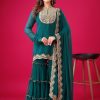 Magical Blue Color Faux Georgette Embroidery Sequence Work Salwar Suit