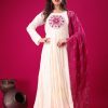 Magical White Color Roman Silk With Embroidery Sequence Work Anarkali Gown