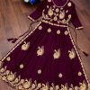 Magical Wine Color Georgette With embroidery Work Style Anarkali Gown