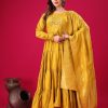 Magical Yellow Color Roman Silk With Embroidery Sequence Work Anarkali Gown