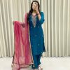 Prefect Peacock Blue Color Fendi Silk Hand Work Salwar Suit