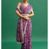 Presenting Purple Color Chinnon Silk Digital Prints Embroidery Codding Sequins Work Saree
