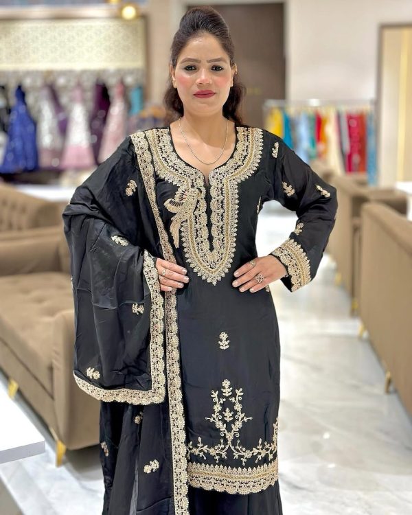 Pretty Black Color Faux Georgette With Embroidery Sequence Work Salwar Suit